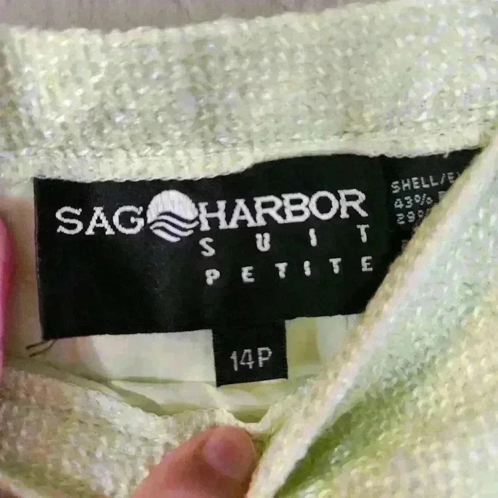 SAG HARBOR suit petite light bright green sz 14 petite 2 piece blazer and skirt - Picture 7 of 8